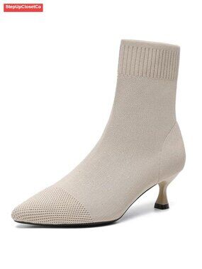 Women's Stretch Knit Stiletto Sock Ankle Boots Pointed Toe 2.17" Heel for Work